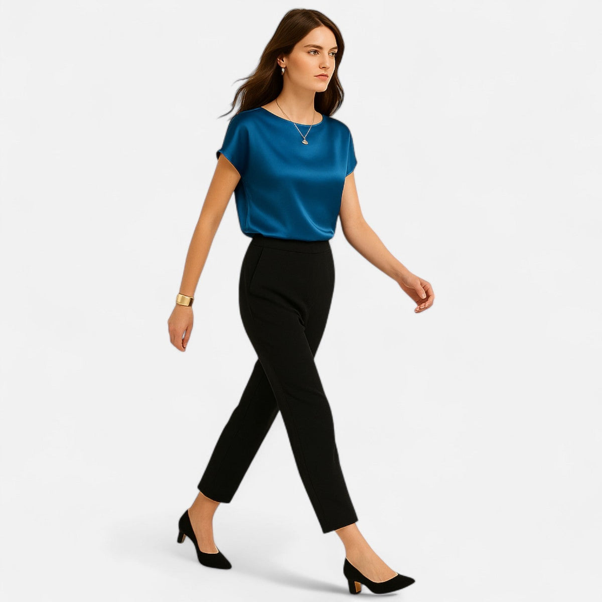 Quelloria | Women’s Satin Blouse – Short Sleeve Classic