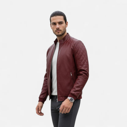 Kendros | Men’s Leather Bomber Jacket – Stand-Collar Elegance