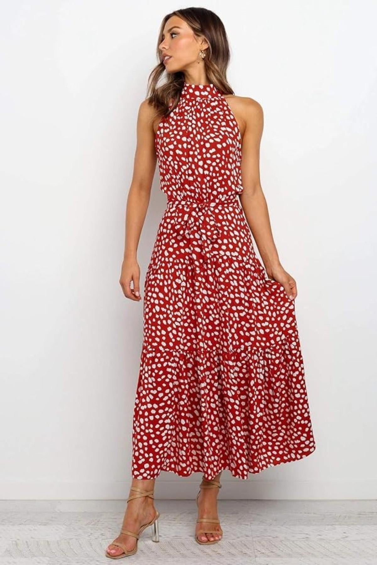 Liora | Polka Dot Halter Midi Dress