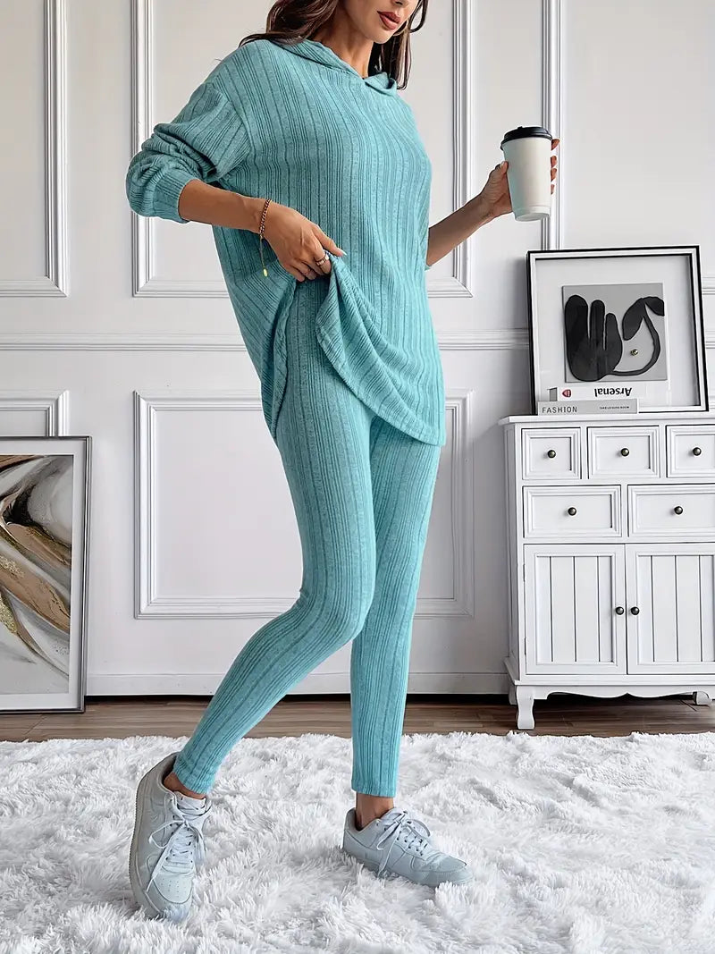 Xavine | Women’s Ribbed Knit Two-Piece Lounge Set