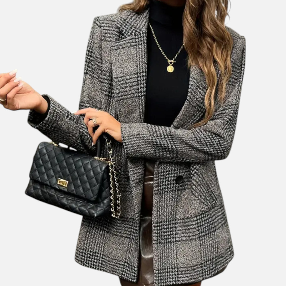 Quessina | Women’s Classic Coat – Houndstooth Timeless Sophistication