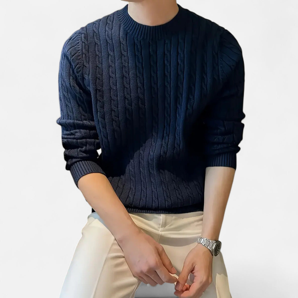 Ruvain | Men’s Cable-Knit Crew Sweater